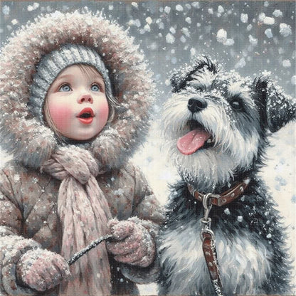 Girl And Puppy - 11CT Stamped Cross Stitch 40*40CM