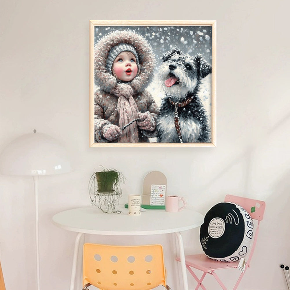 Girl And Puppy - 11CT Stamped Cross Stitch 40*40CM