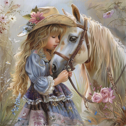 Girl And White Horse - 11CT Stamped Cross Stitch 40*40CM
