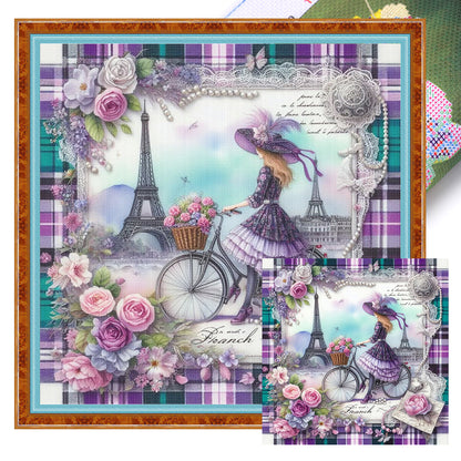 Girl At The Eiffel Tower - 11CT Stamped Cross Stitch 40*40CM