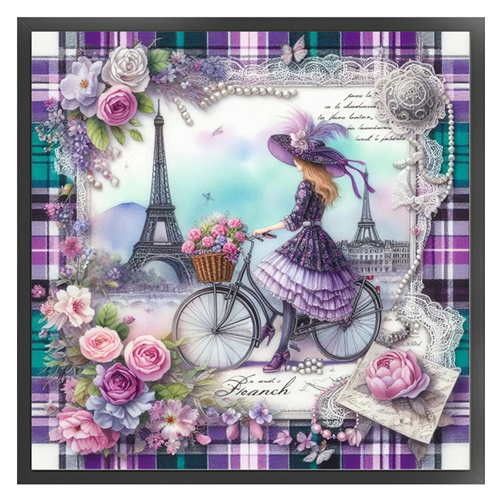 Girl At The Eiffel Tower - 11CT Stamped Cross Stitch 40*40CM