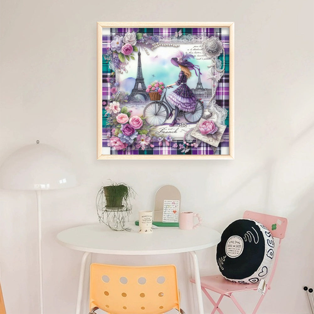 Girl At The Eiffel Tower - 11CT Stamped Cross Stitch 40*40CM