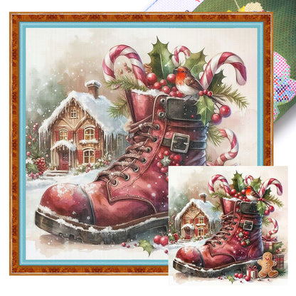 Christmas Boots And Candy House - 11CT Stamped Cross Stitch 50*50CM