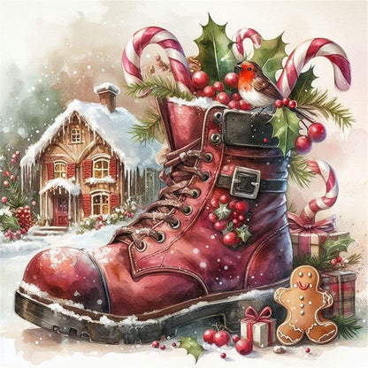 Christmas Boots And Candy House - 11CT Stamped Cross Stitch 50*50CM