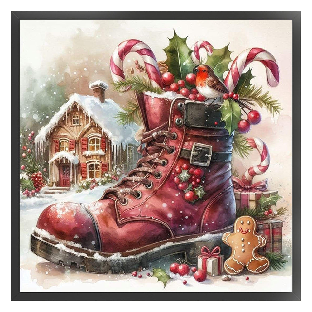 Christmas Boots And Candy House - 11CT Stamped Cross Stitch 50*50CM
