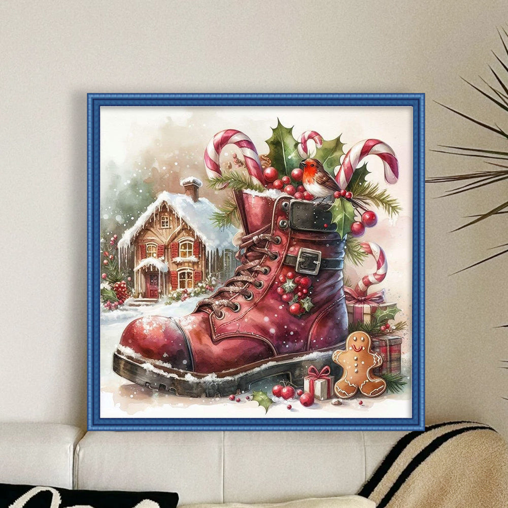 Christmas Boots And Candy House - 11CT Stamped Cross Stitch 50*50CM