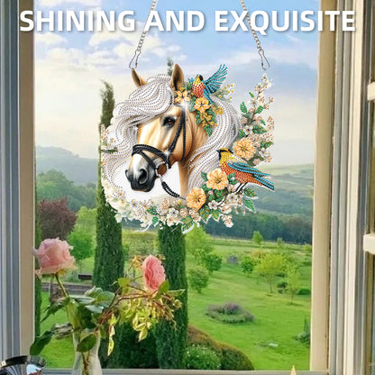 Horse Head 2D Flat DIY Hanging Diamond Art Kit Window Hanging Art for Home Decor