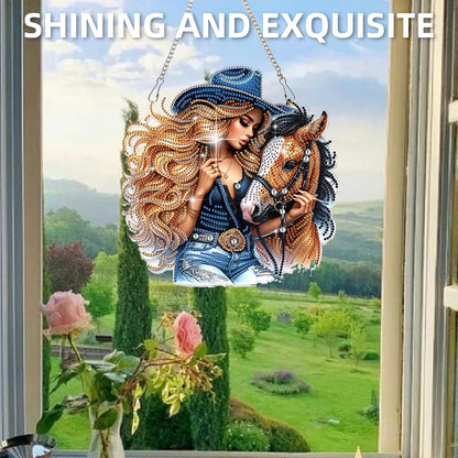 Cowgirl 2D Flat DIY Hanging Diamond Art Kits Window Hanging Art for Home Decor