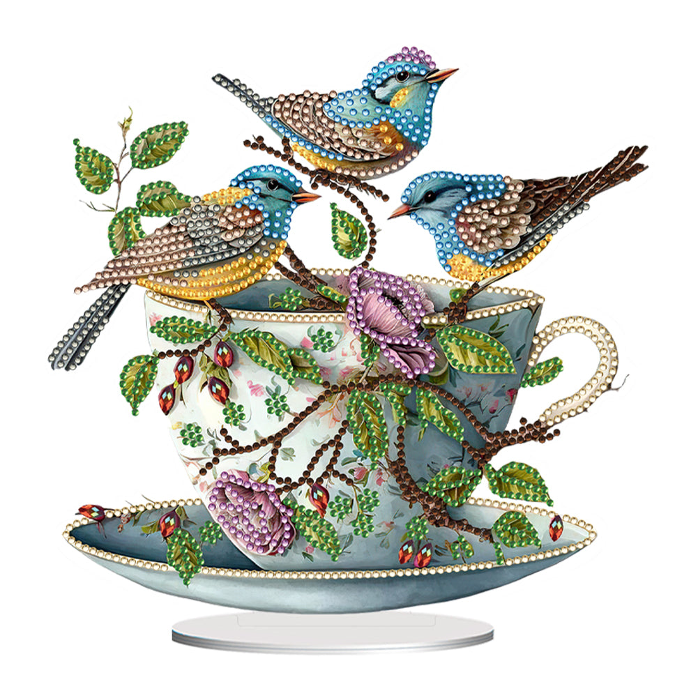 Teacup Bird 2D Flat Print DIY Desktop Diamond Art Kits Bedroom Table Decorations
