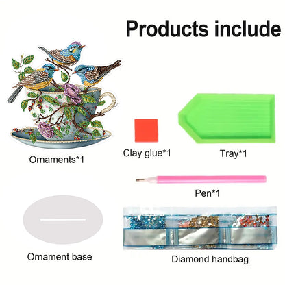 Teacup Bird 2D Flat Print DIY Desktop Diamond Art Kits Bedroom Table Decorations