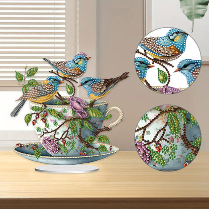 Teacup Bird 2D Flat Print DIY Desktop Diamond Art Kits Bedroom Table Decorations