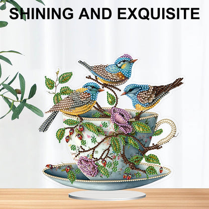 Teacup Bird 2D Flat Print DIY Desktop Diamond Art Kits Bedroom Table Decorations