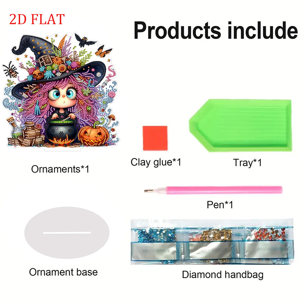 2D Flat Halloween Witch Print DIY Diamond Painting Desktop Ornaments Decor Kit