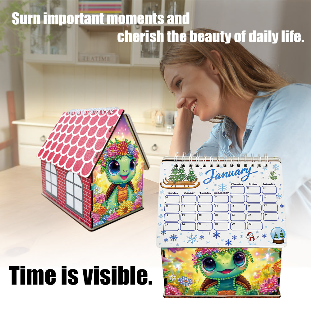 2026 Calendar Diamond Painting Kit Turtle DIY Diamond Art Desk Calendar