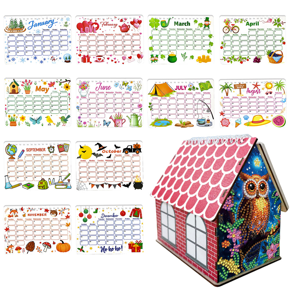 2026 Calendar Diamond Painting Kit Owl DIY Diamond Art Desk Calendar