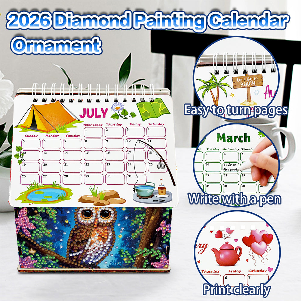 2026 Calendar Diamond Painting Kit Owl DIY Diamond Art Desk Calendar