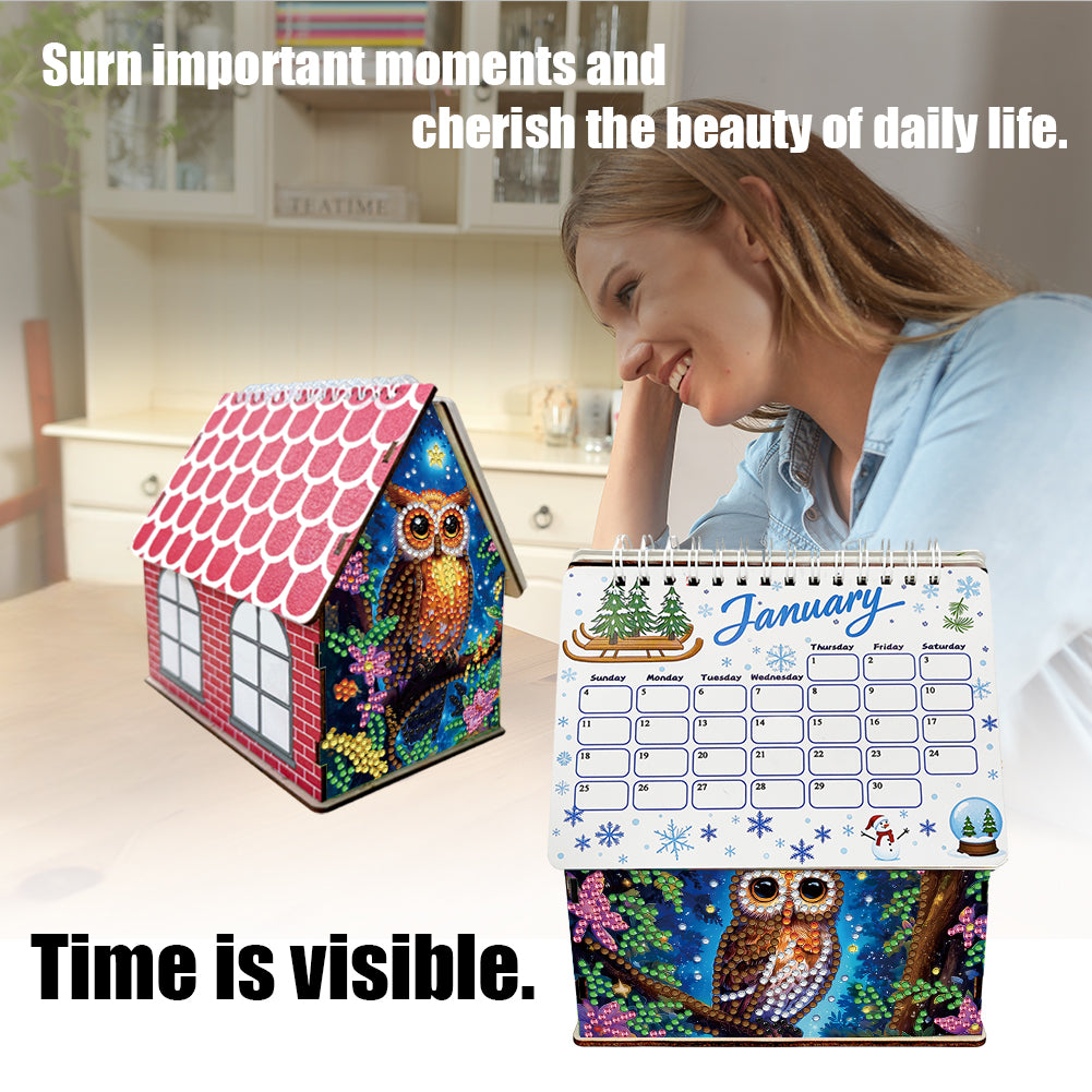 2026 Calendar Diamond Painting Kit Owl DIY Diamond Art Desk Calendar