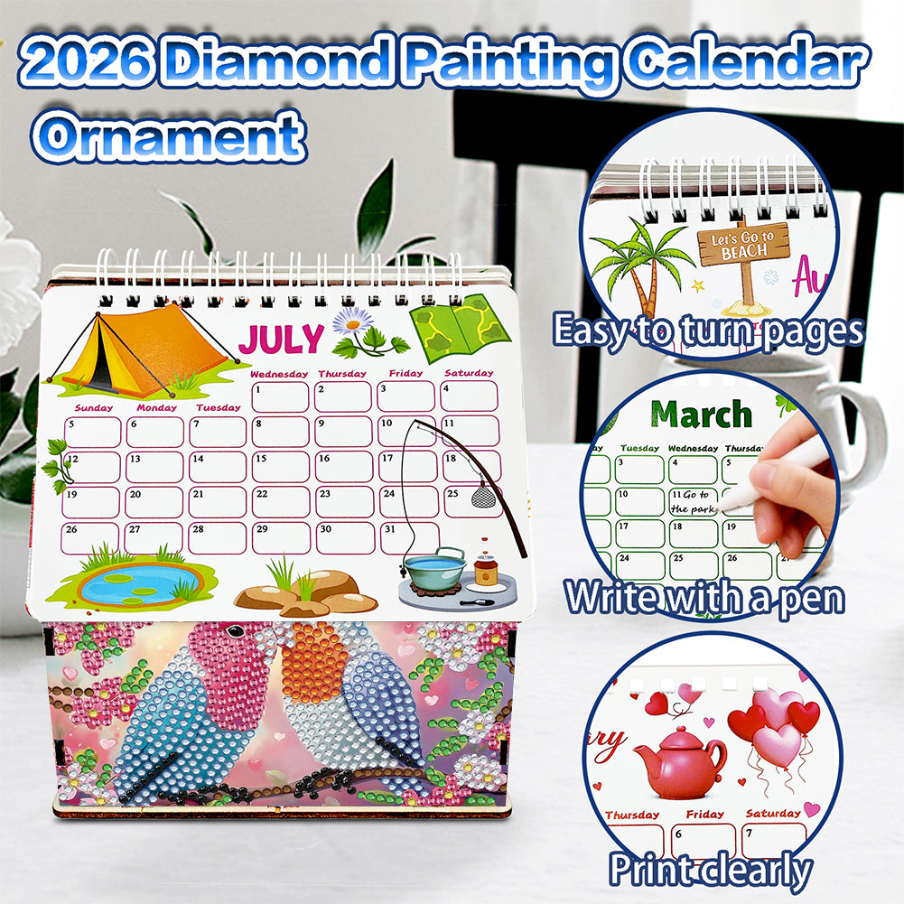 2026 Calendar Diamond Painting Kit Pair of Birds DIY Diamond Art Desk Calendar