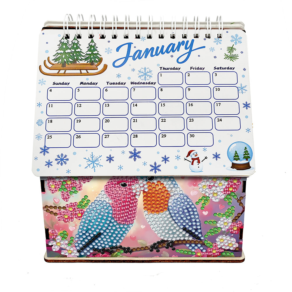 2026 Calendar Diamond Painting Kit Pair of Birds DIY Diamond Art Desk Calendar