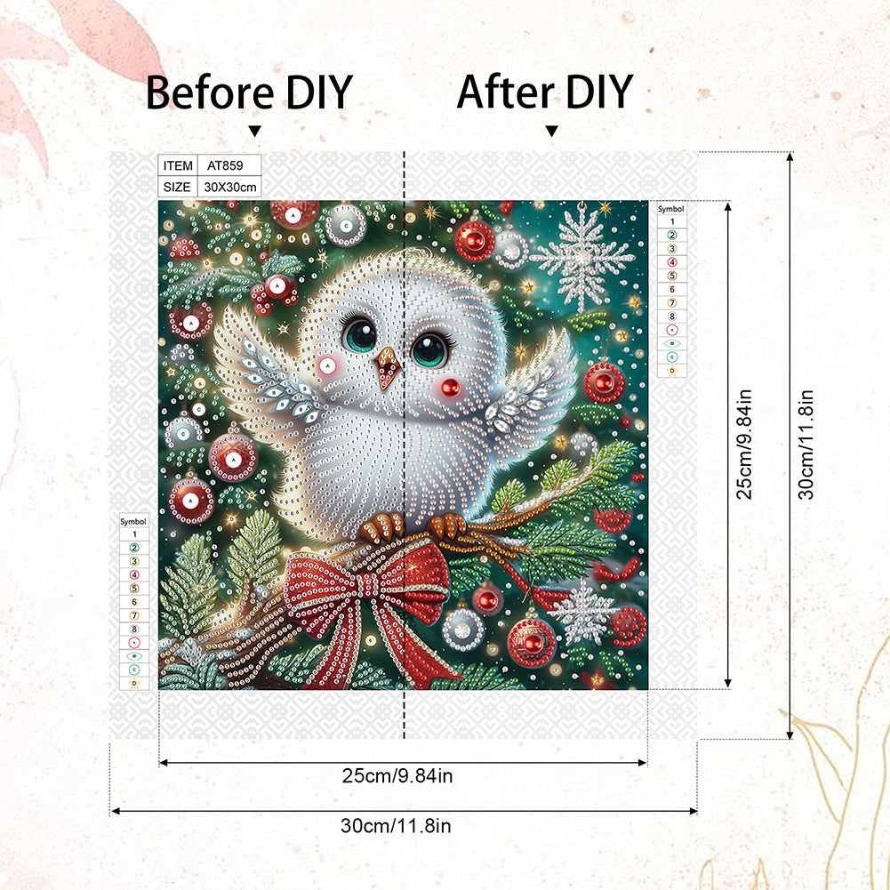 Christmas Atmosphere Owl - Special Shaped Drill Diamond Painting 30*30CM