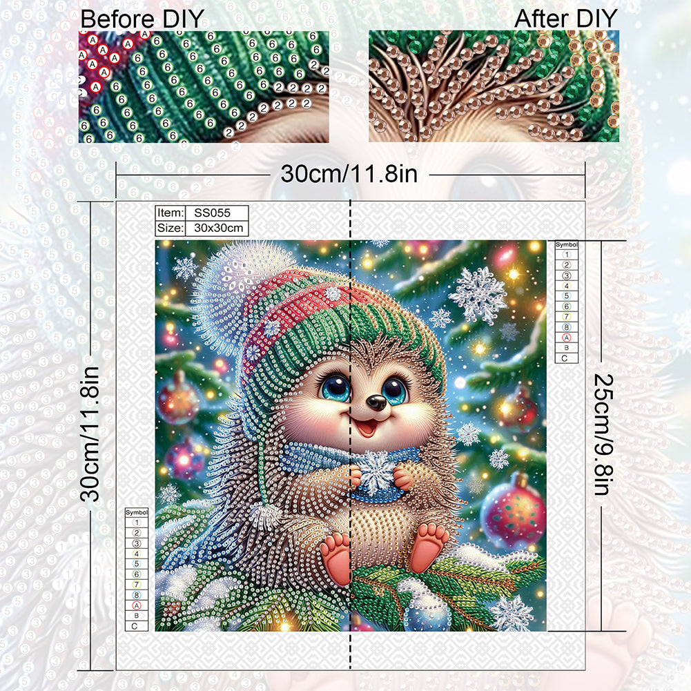 Christmas Atmosphere Hedgehog - Special Shaped Drill Diamond Painting 30*30CM