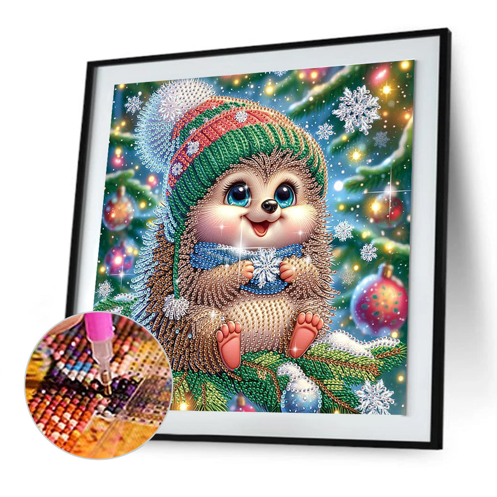 Christmas Atmosphere Hedgehog - Special Shaped Drill Diamond Painting 30*30CM