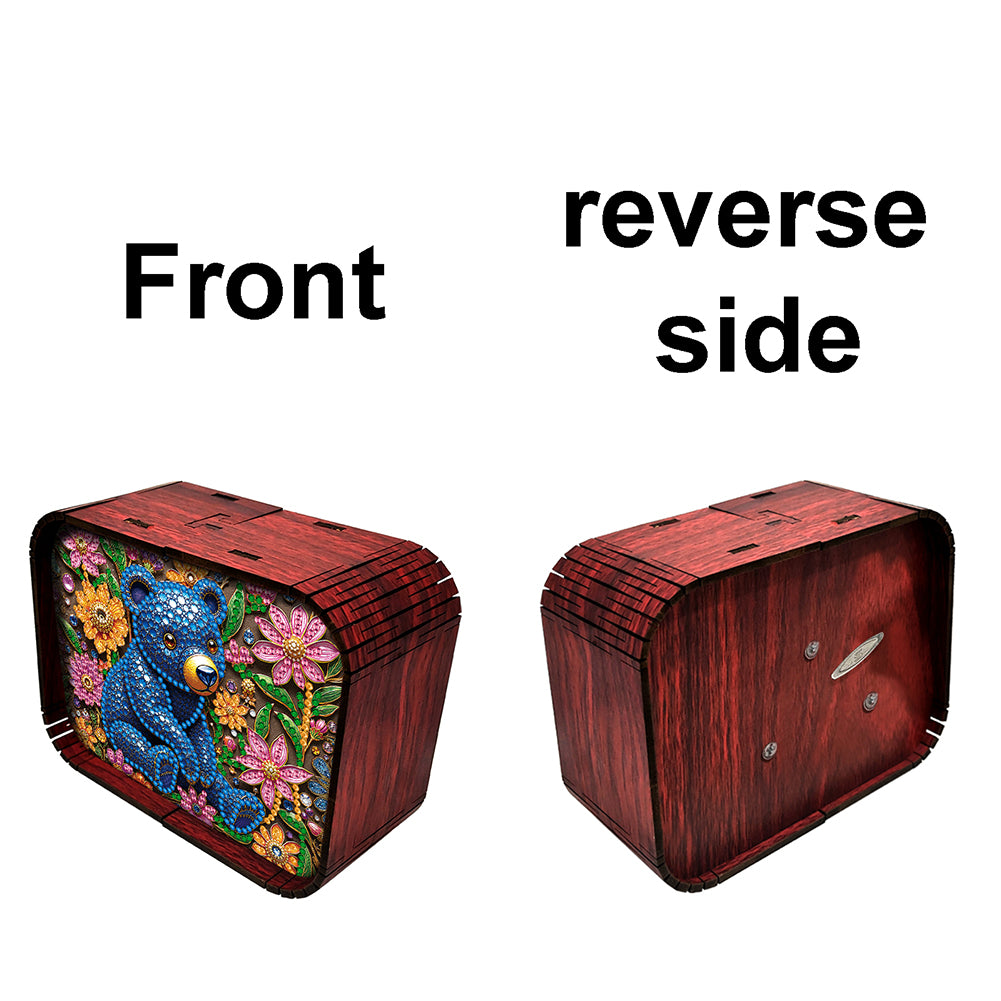 1pc Blue Bear Handmade Wooden Music Box Diamond Painting Art Kit Birthday Gift