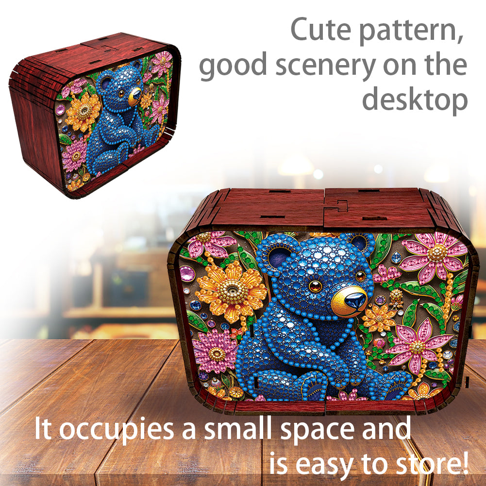 1pc Blue Bear Handmade Wooden Music Box Diamond Painting Art Kit Birthday Gift