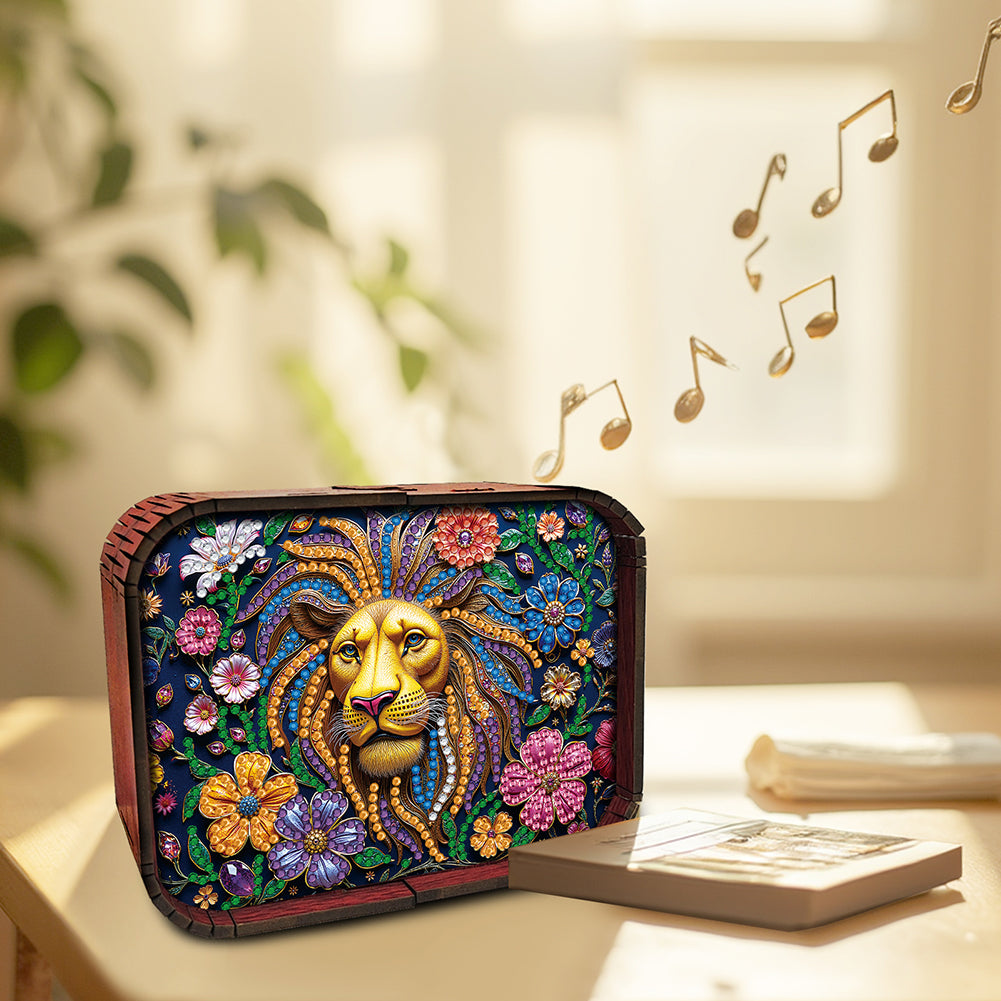 1pc Golden Lion Handmade Wooden Music Box Diamond Painting Art Kit Birthday Gift