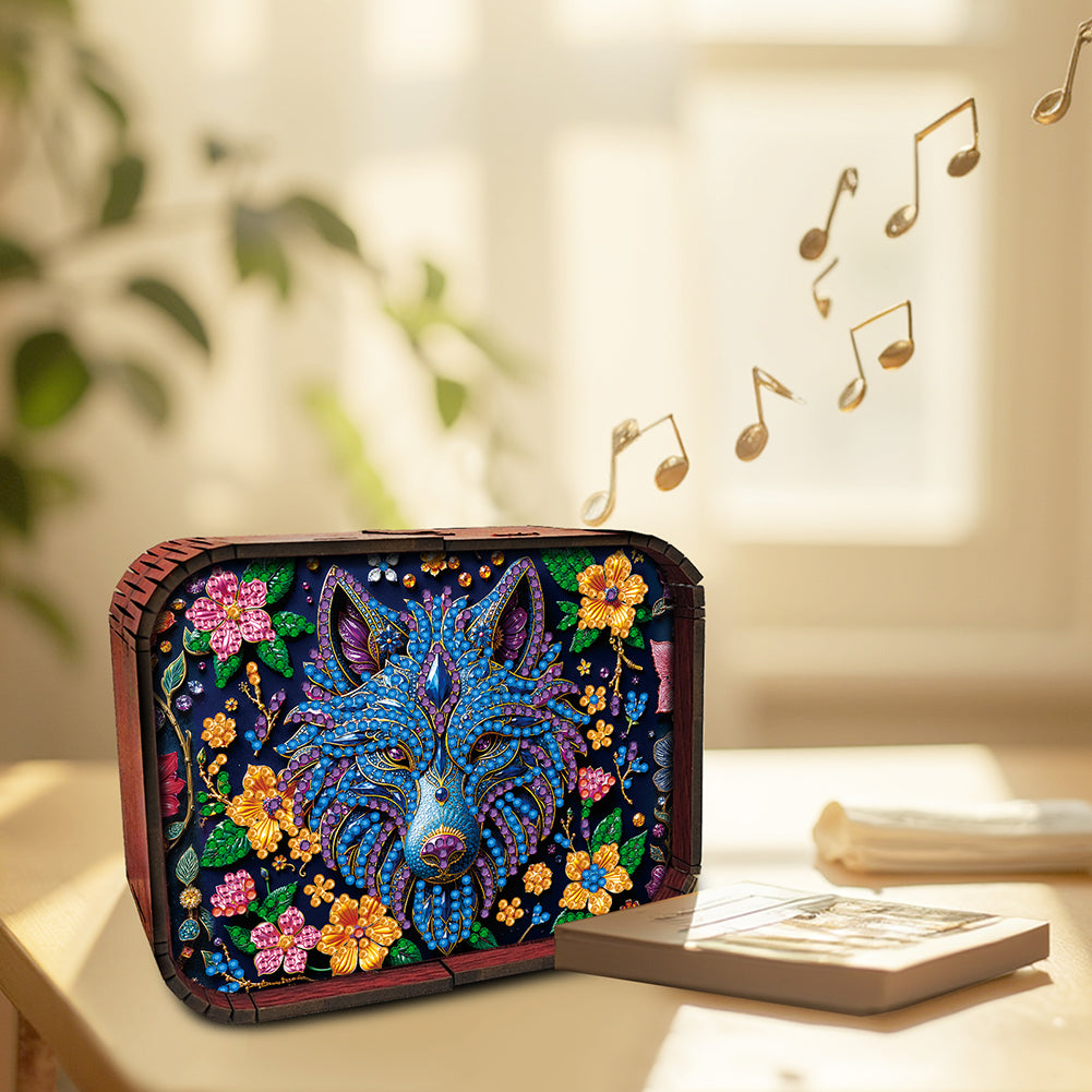 1pc Gem Wolf Handmade Wooden Music Box Diamond Painting Art Kit Birthday Gift