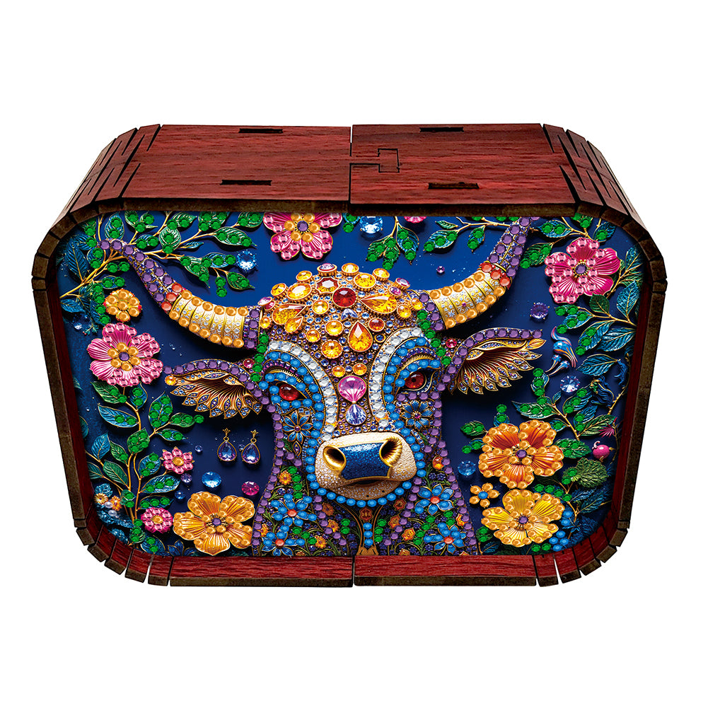 1pc Gem Cow Handmade Wooden Music Box Diamond Painting Art Kit Birthday Gift