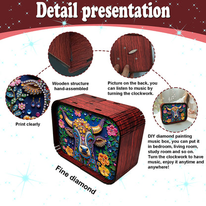 1pc Gem Cow Handmade Wooden Music Box Diamond Painting Art Kit Birthday Gift