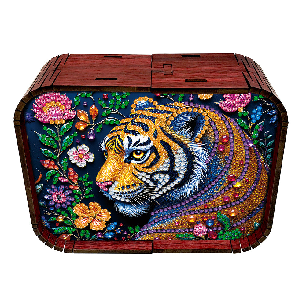 1pc Gem Tiger Handmade Wooden Music Box Diamond Painting Art Kit Birthday Gift