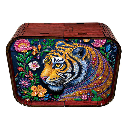 1pc Gem Tiger Handmade Wooden Music Box Diamond Painting Art Kit Birthday Gift