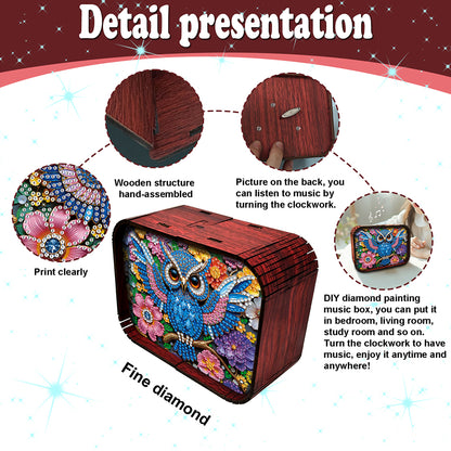 1pc Owl Handmade Wooden Music Box Diamond Painting Art Kit Birthday Gift