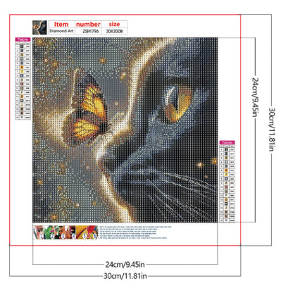 Black Cat And Butterfly - Full Round Drill Diamond Painting 30*30CM