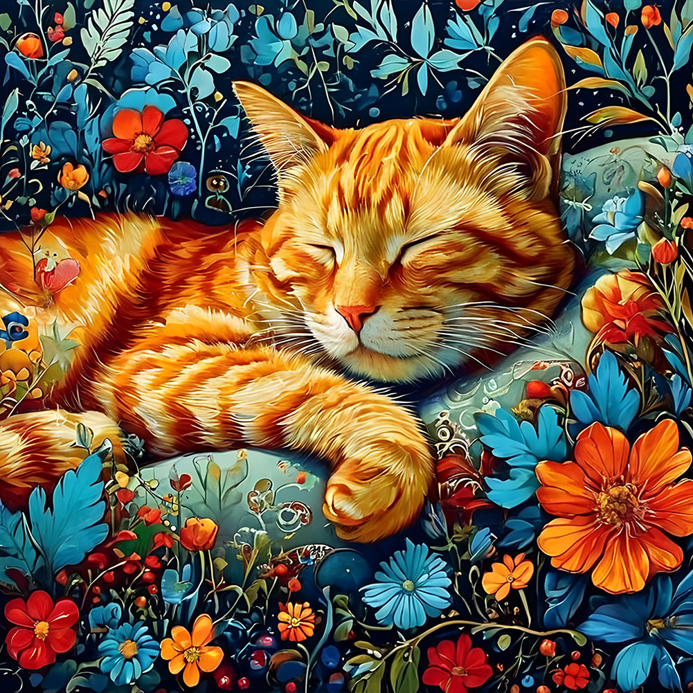 Flower Cat - Full Round Drill Diamond Painting 30*30CM