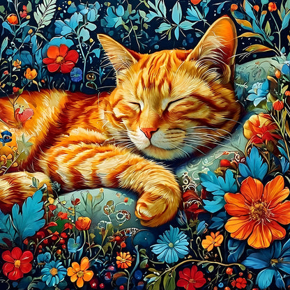 Flower Cat - Full Round Drill Diamond Painting 30*30CM