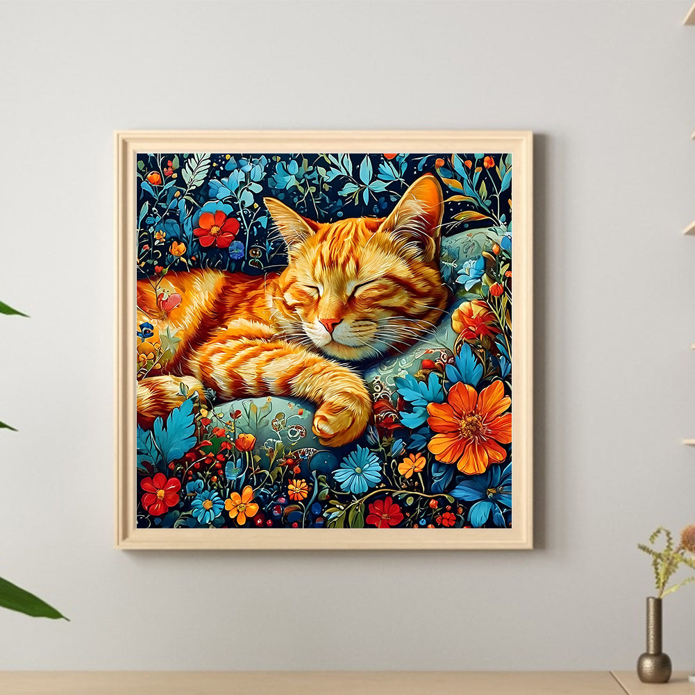 Flower Cat - Full Round Drill Diamond Painting 30*30CM