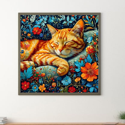 Cat With Flowers - Full Round Drill Diamond Painting 30*30CM