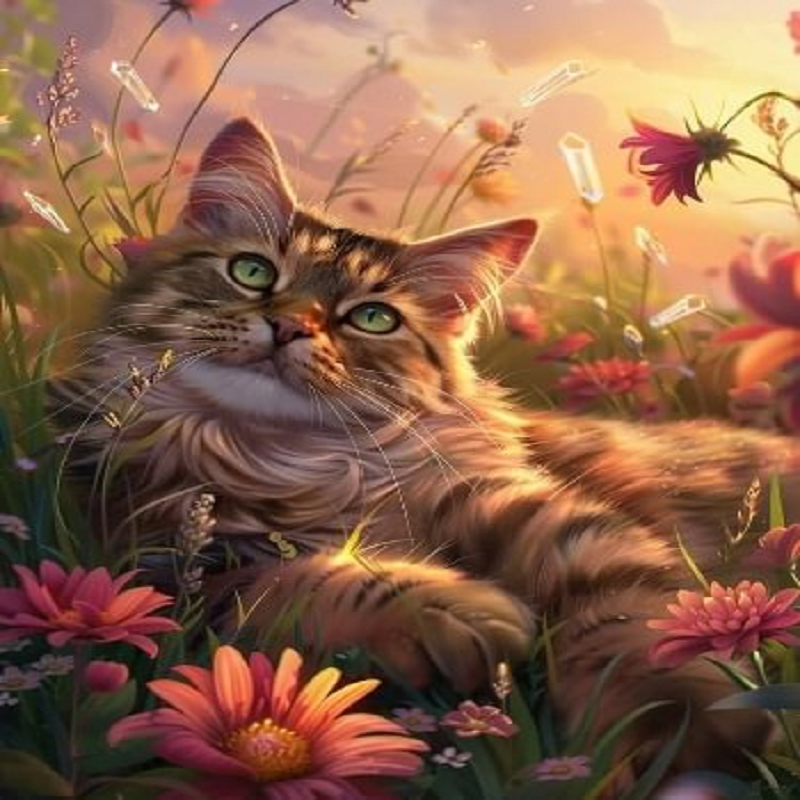 Cat And Flowers - 11CT Stamped Cross Stitch 35*45CM