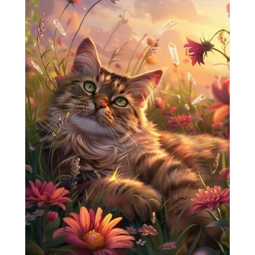 Cat And Flowers - 11CT Stamped Cross Stitch 35*45CM