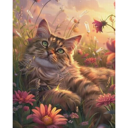 Cat And Flowers - 11CT Stamped Cross Stitch 35*45CM