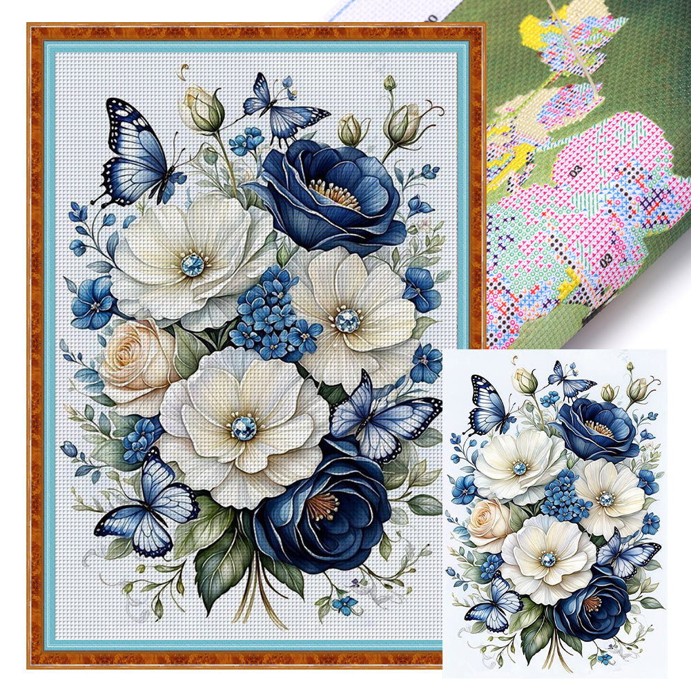 Flowers And Butterflies - 14CT Stamped Cross Stitch 40*60CM