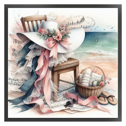 Floral Hat On Beach Chair - 11CT Stamped Cross Stitch 40*40CM