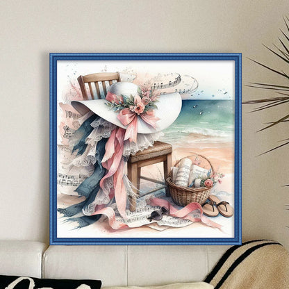 Floral Hat On Beach Chair - 11CT Stamped Cross Stitch 40*40CM