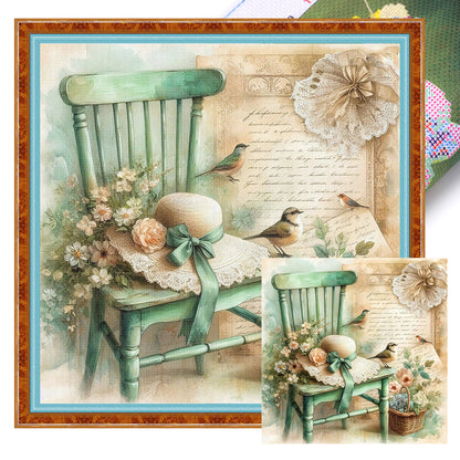 Floral Hat On Chair - 11CT Stamped Cross Stitch 40*40CM
