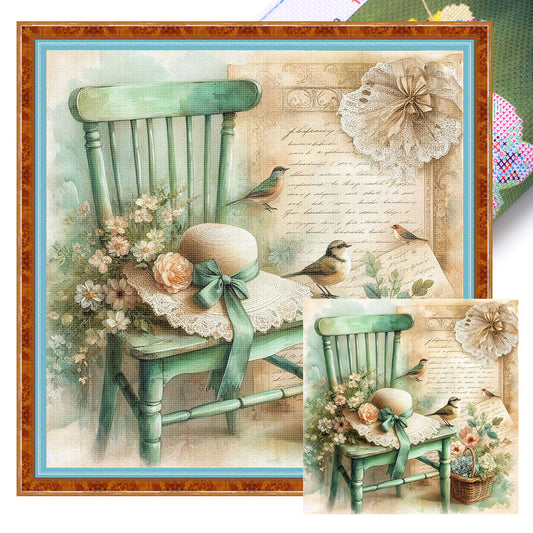 Floral Hat On Chair - 11CT Stamped Cross Stitch 40*40CM