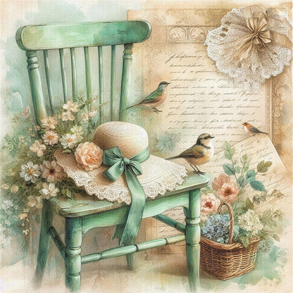 Floral Hat On Chair - 11CT Stamped Cross Stitch 40*40CM