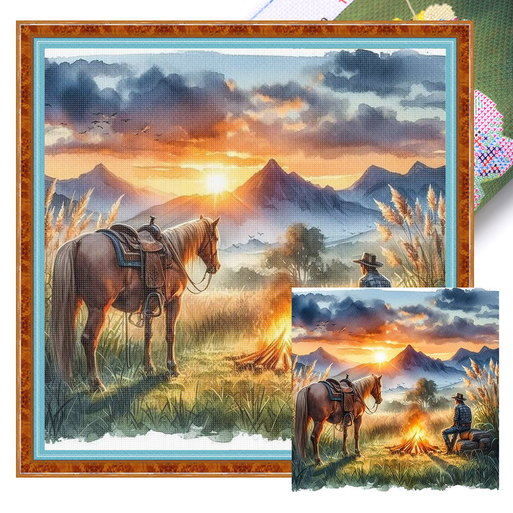 Sunset Scenery - 11CT Stamped Cross Stitch 40*40CM